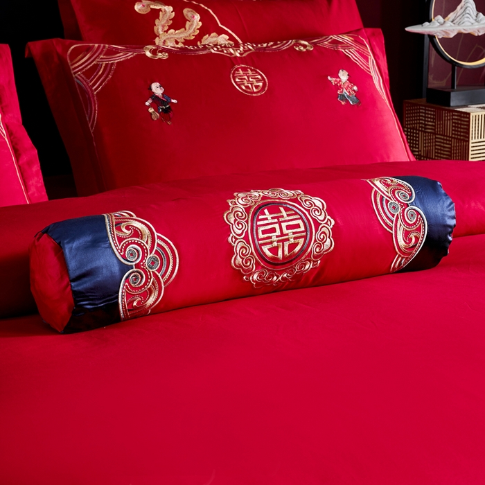 91家纺网 家纺一手货源 找家纺 慕她家纺 2026慕她大花工艺款全棉纯棉婚庆四件套大红色刺绣结婚床上用品 子孙满堂