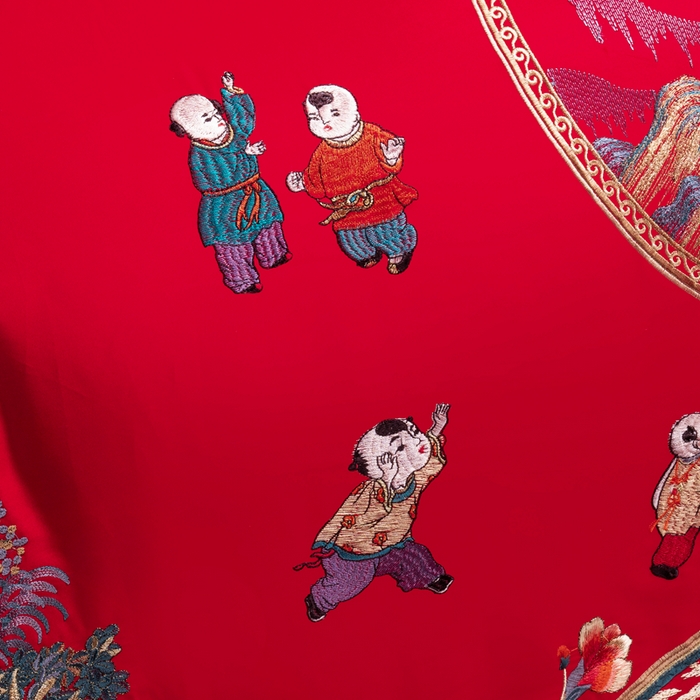 91家纺网 家纺一手货源 找家纺 慕她家纺 2026慕她大花工艺款全棉纯棉婚庆四件套大红色刺绣结婚床上用品 百子江山