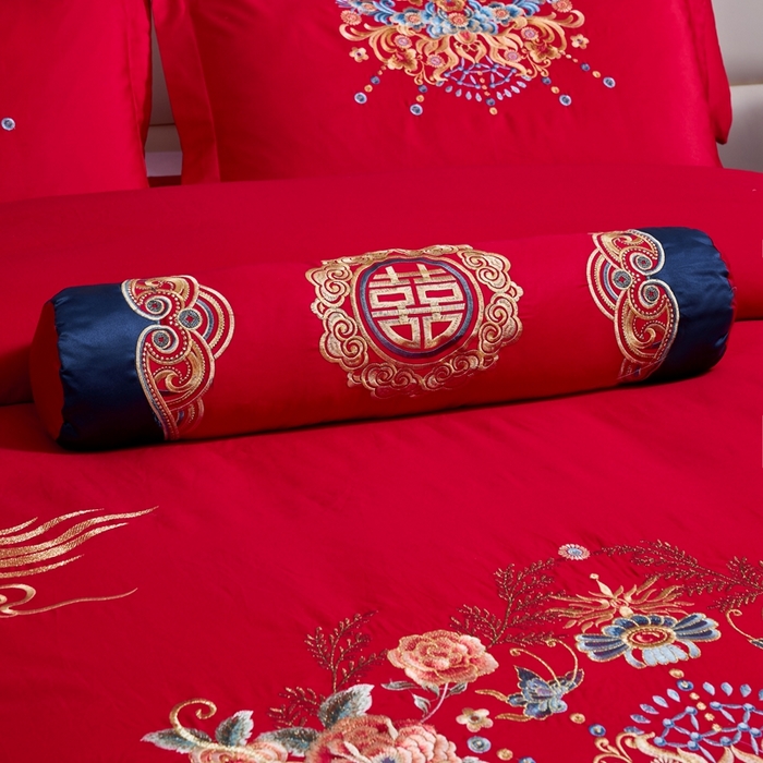 91家纺网 家纺一手货源 找家纺 慕她家纺 2026慕她大花工艺款全棉纯棉婚庆四件套大红色刺绣结婚床上用品 凤冠霞帔