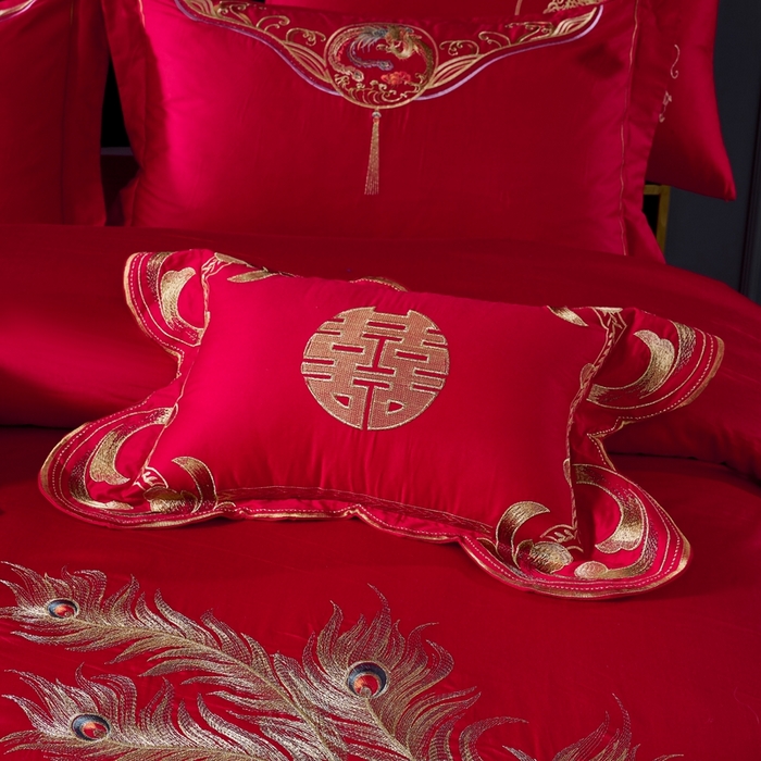91家纺网 家纺一手货源 找家纺 慕她家纺 2026慕她大花工艺款全棉纯棉婚庆四件套大红色刺绣结婚床上用品 甜蜜龙凤