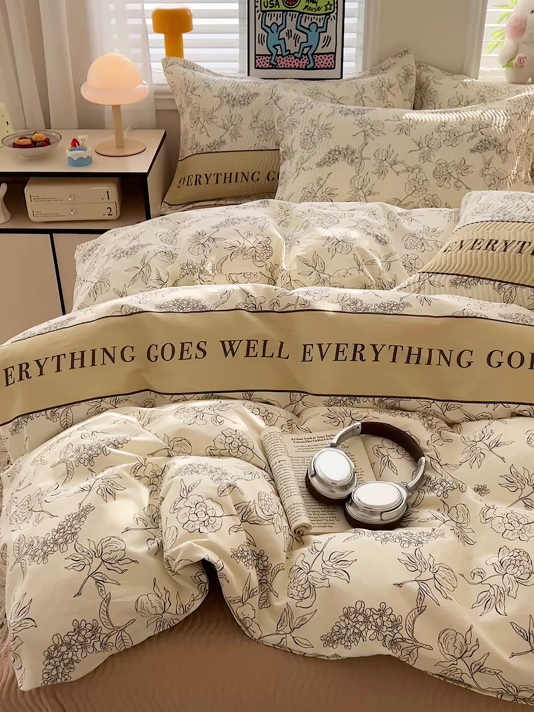 91家纺网 家纺一手货源 找家纺 梦精灵家纺 2026新款纯棉床盖四件套全棉绗缝夹棉防滑床单四季通用榻榻米单人学生宿舍 午后茶花AB咖