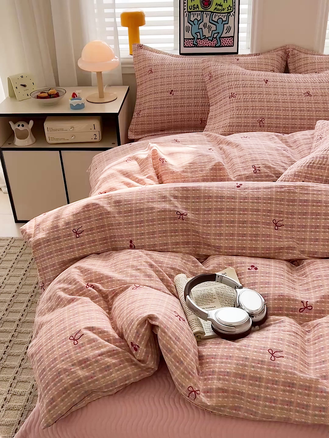 91家纺网 家纺一手货源 找家纺 梦精灵家纺 2026新款纯棉床盖四件套全棉绗缝夹棉防滑床单四季通用榻榻米单人学生宿舍 香风樱蝶AB粉