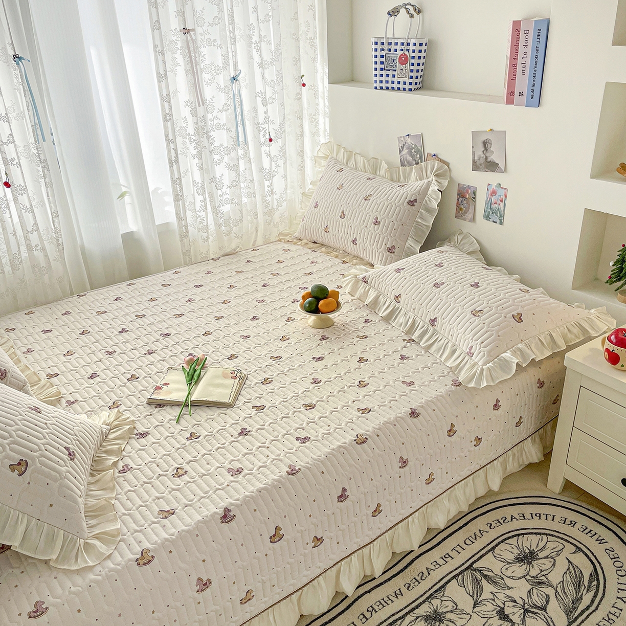 91家纺网 家纺一手货源 找家纺 美优兰 2026新款全棉榻榻米垫 粉色木马