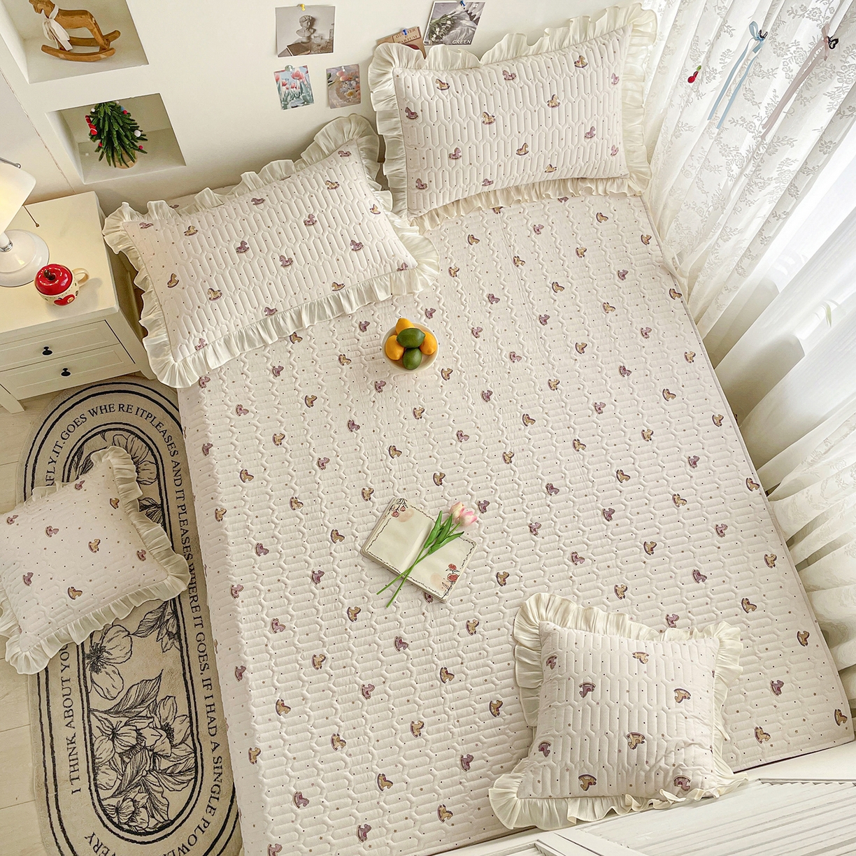 91家纺网 家纺一手货源 找家纺 美优兰 2026新款全棉榻榻米垫 粉色木马