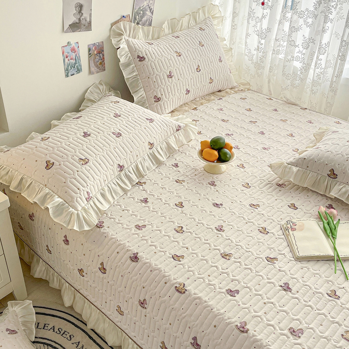 91家纺网 家纺一手货源 找家纺 美优兰 2026新款全棉榻榻米垫 粉色木马