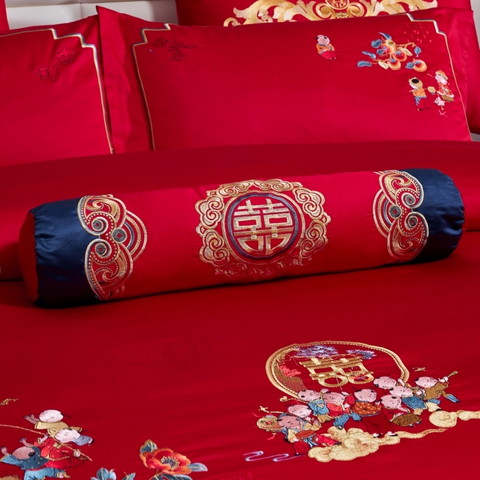 91家纺网 家纺一手货源 找家纺 慕她家纺 2026慕她大花工艺款全棉纯棉婚庆四件套大红色刺绣结婚床上用品 早生贵子