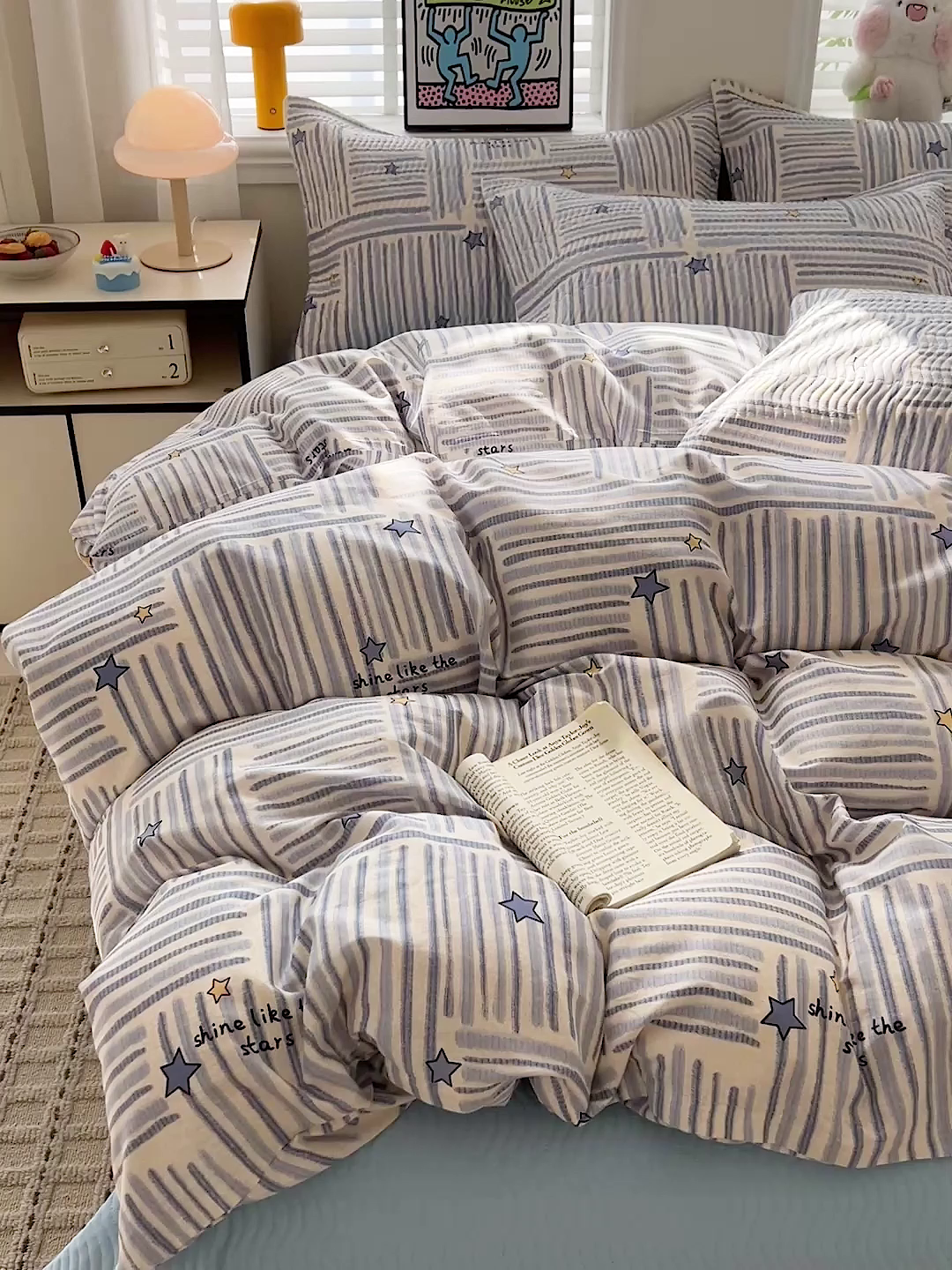 91家纺网 家纺一手货源 找家纺 梦精灵家纺 2026新款纯棉床盖四件套全棉绗缝夹棉防滑床单四季通用榻榻米单人学生宿舍 星织影AB蓝