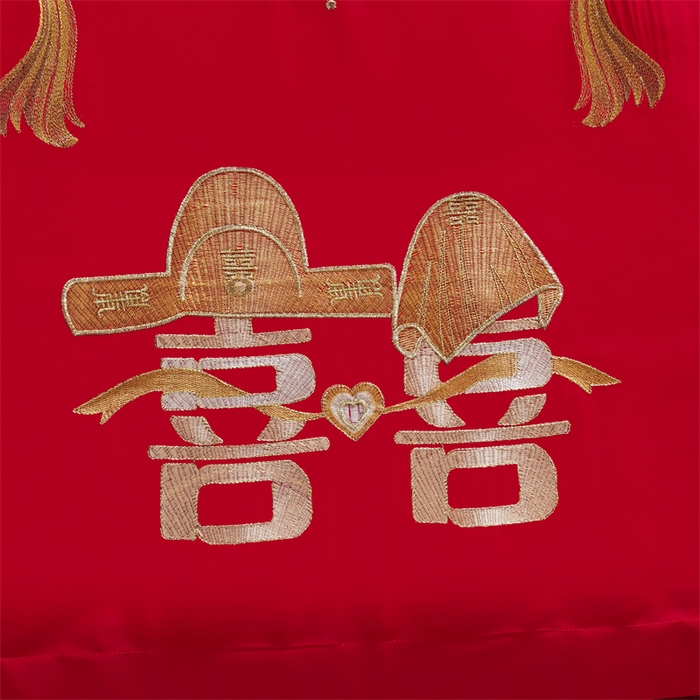 91家纺网 家纺一手货源 找家纺 慕她家纺 2026慕她大花工艺款全棉纯棉婚庆四件套大红色刺绣结婚床上用品 走进幸福 金