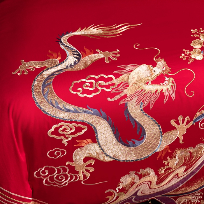 91家纺网 家纺一手货源 找家纺 慕她家纺 2026慕她大花工艺款全棉纯棉婚庆四件套大红色刺绣结婚床上用品 至尊龙凤