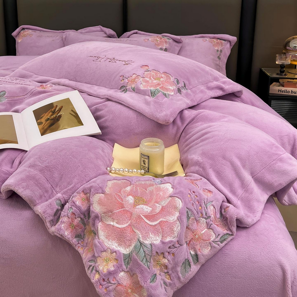 91家纺网 家纺一手货源 找家纺 润锦云 2026新款牛奶绒刺绣四件套-花之韵 花之韵-高贵紫