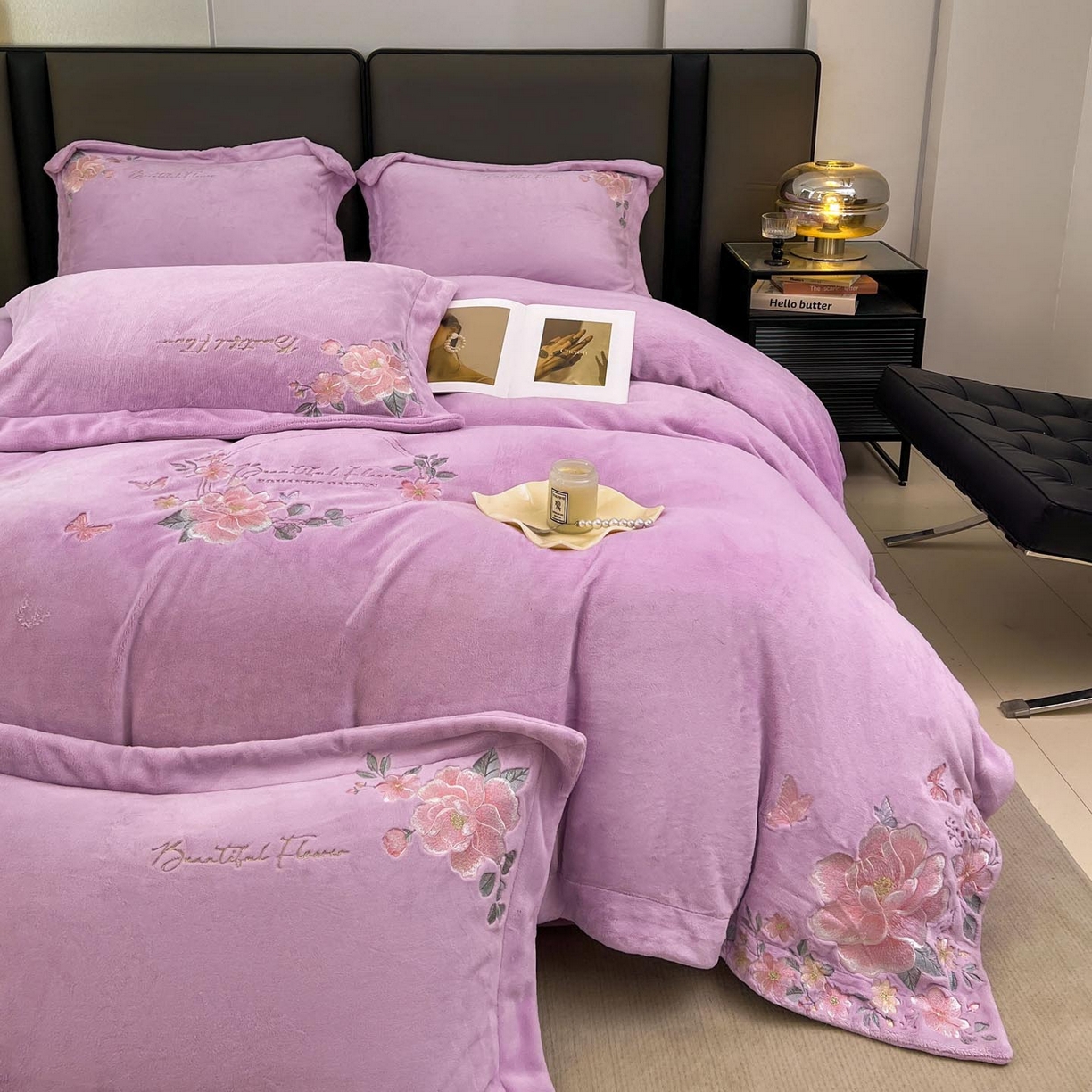 91家纺网 家纺一手货源 找家纺 润锦云 2026新款牛奶绒刺绣四件套-花之韵 花之韵-高贵紫