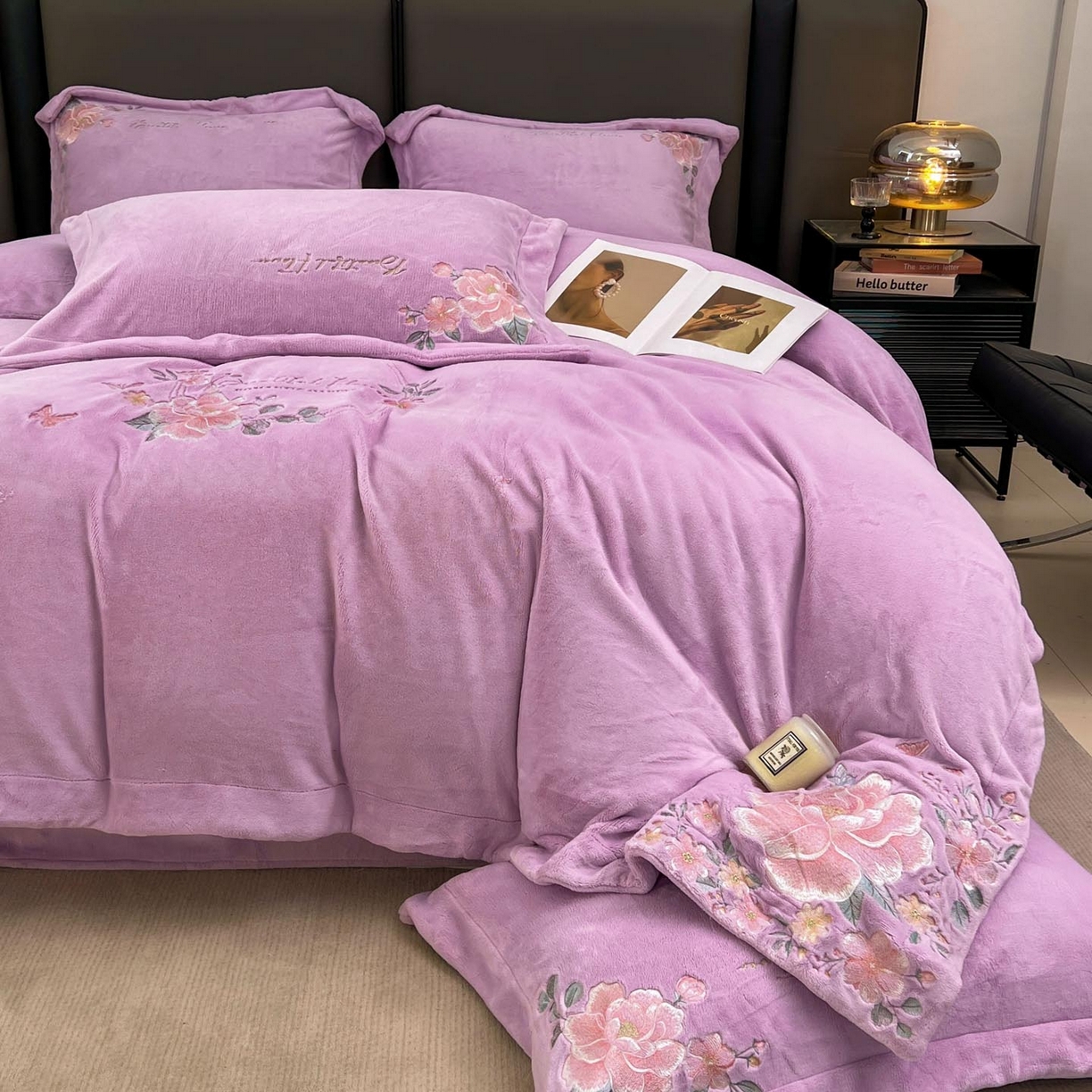 91家纺网 家纺一手货源 找家纺 润锦云 2026新款牛奶绒刺绣四件套-花之韵 花之韵-高贵紫