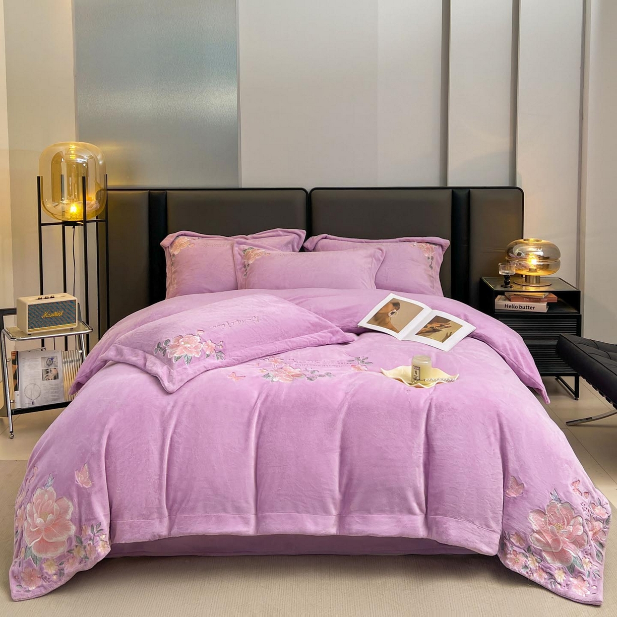 91家纺网 家纺一手货源 找家纺 润锦云 2026新款牛奶绒刺绣四件套-花之韵 花之韵-高贵紫