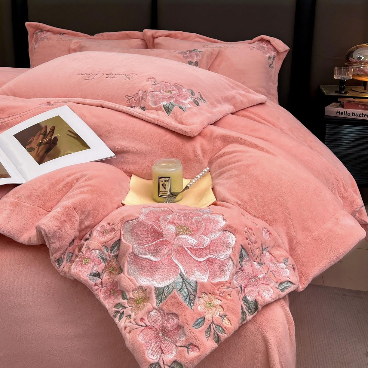 91家纺网 家纺一手货源 找家纺 润锦云 2026新款牛奶绒刺绣四件套-花之韵 花之韵-樱花粉