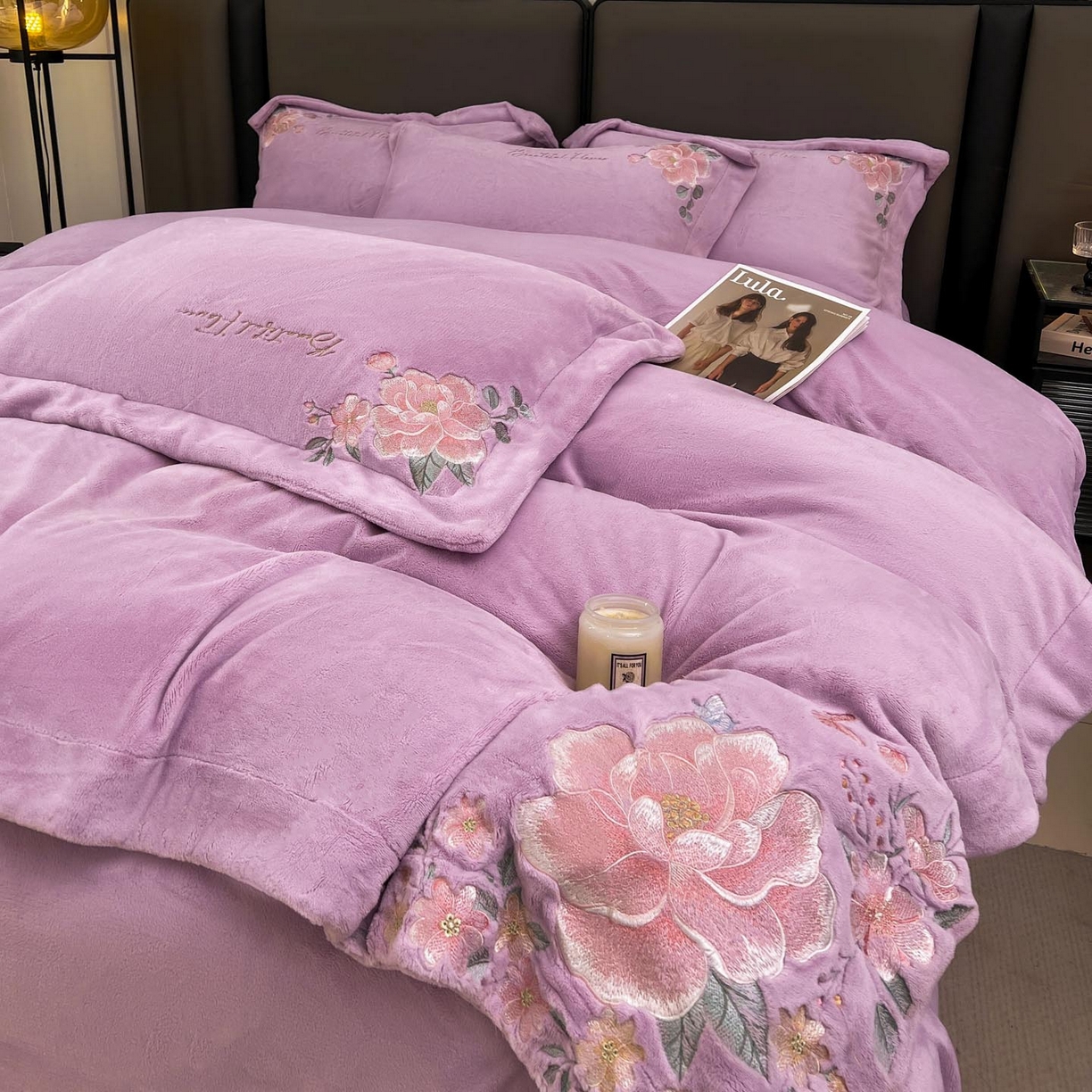 91家纺网 家纺一手货源 找家纺 润锦云 2026新款牛奶绒刺绣四件套-花之韵 花之韵-高贵紫