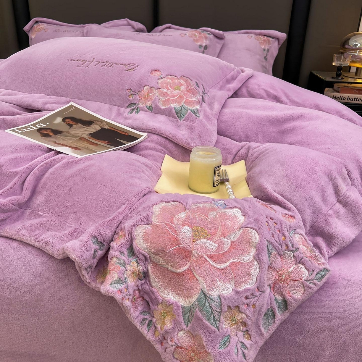 91家纺网 家纺一手货源 找家纺 润锦云 2026新款牛奶绒刺绣四件套-花之韵 花之韵-高贵紫