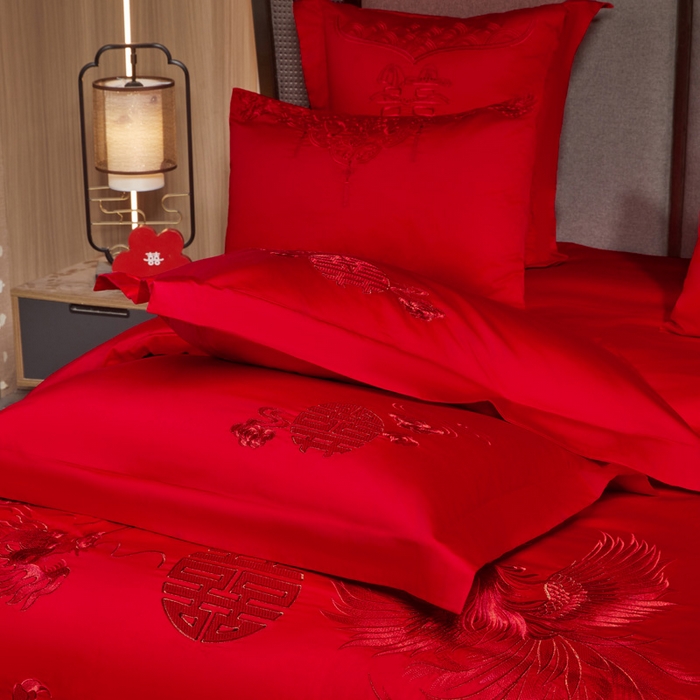 91家纺网 家纺一手货源 找家纺 （总）润锦云 2026新款150克高克重中式婚庆款高支高密重工刺绣四件套