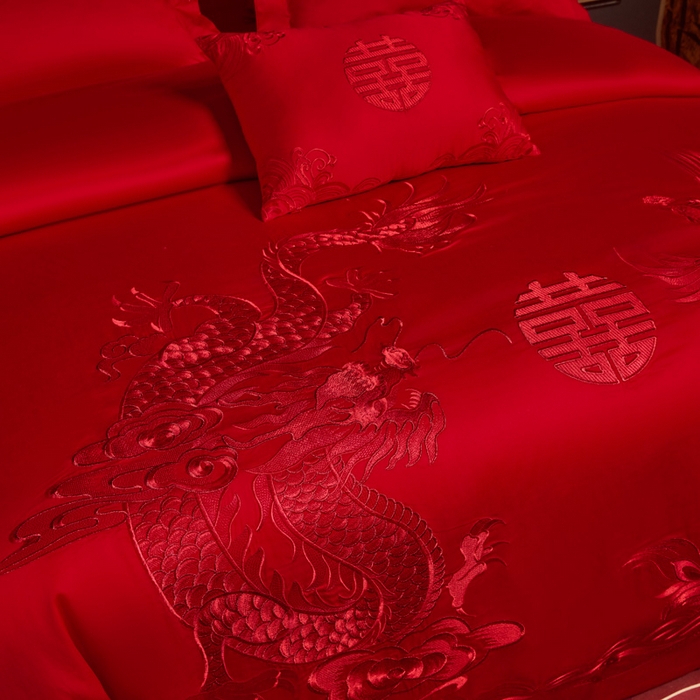 91家纺网 家纺一手货源 找家纺 （总）润锦云 2026新款150克高克重中式婚庆款高支高密重工刺绣四件套