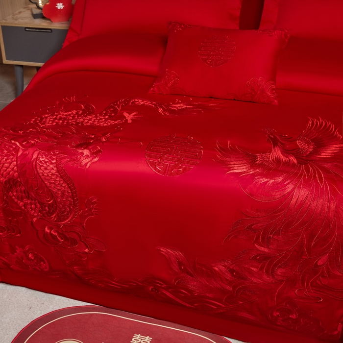 91家纺网 家纺一手货源 找家纺 （总）润锦云 2026新款150克高克重中式婚庆款高支高密重工刺绣四件套