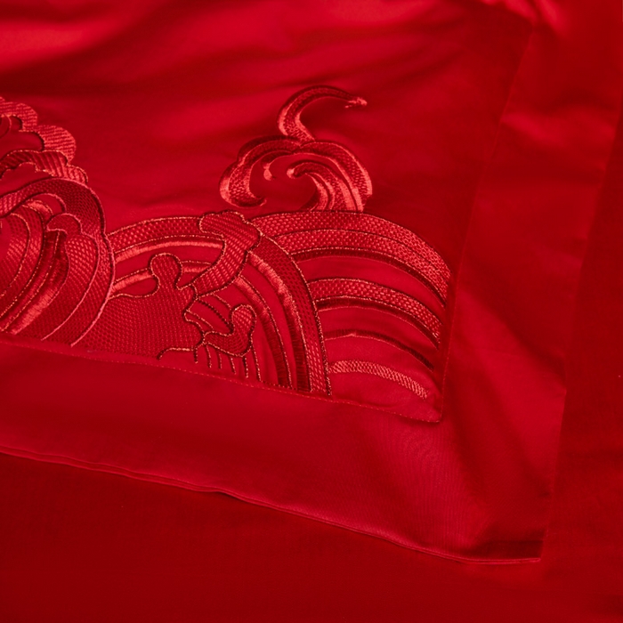 91家纺网 家纺一手货源 找家纺 润锦云 2026新款150克高克重中式婚庆款高支高密重工刺绣四件套 金龙玉凤-- 红