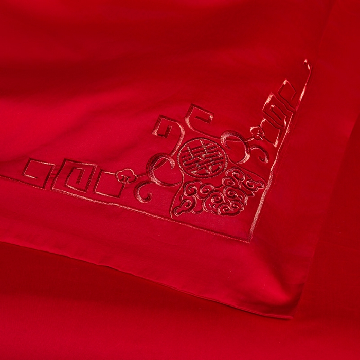 91家纺网 家纺一手货源 找家纺 润锦云 2026新款150克高克重中式婚庆款高支高密重工刺绣四件套 龙凤情缘--红色