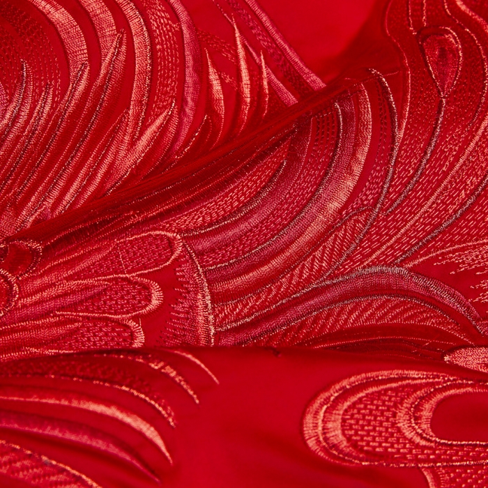 91家纺网 家纺一手货源 找家纺 润锦云 2026新款150克高克重中式婚庆款高支高密重工刺绣四件套 祥龙喜凤--红