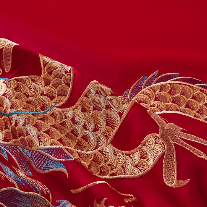 91家纺网 家纺一手货源 找家纺 润锦云 2026新款150克高克重中式婚庆款高支高密重工刺绣四件套 金龙玉凤-- 金