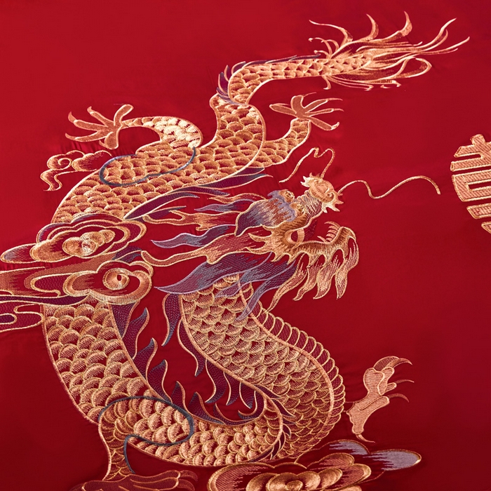 91家纺网 家纺一手货源 找家纺 润锦云 2026新款150克高克重中式婚庆款高支高密重工刺绣四件套 金龙玉凤-- 金