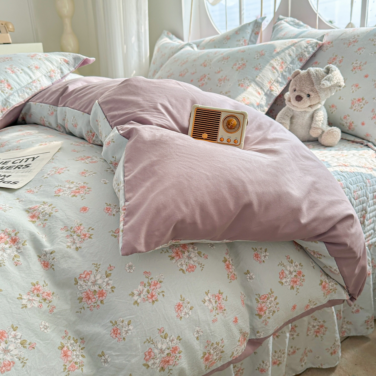 91家纺网 家纺一手货源 找家纺 花满路 2026新款床盖四件套 薄荷花