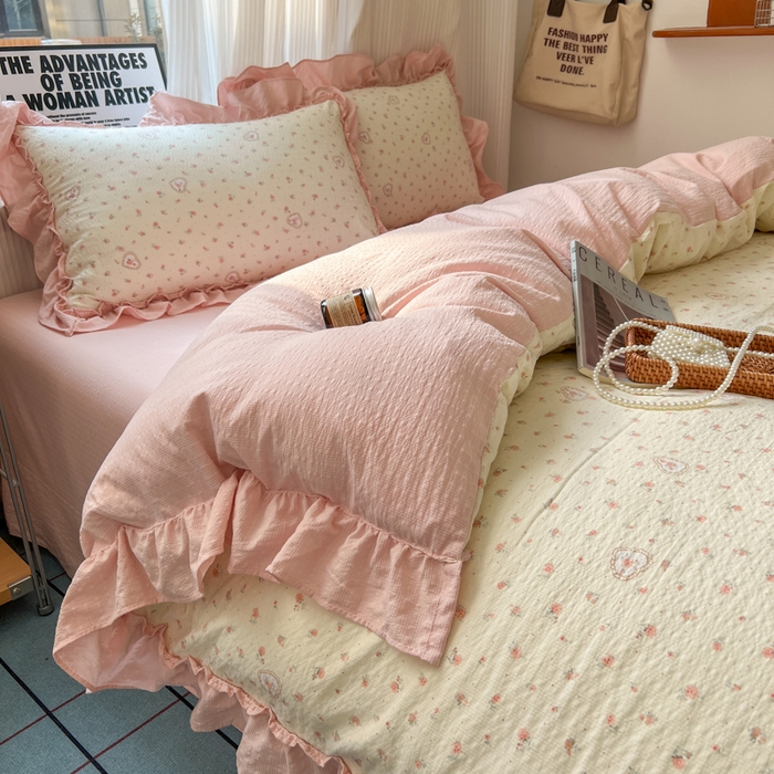 91家纺网 家纺一手货源 找家纺 （总）2026新款泡芙纱花边四件套