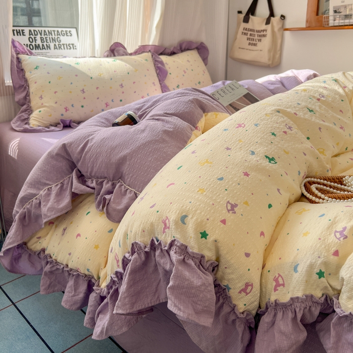 91家纺网 家纺一手货源 找家纺 （总）2026新款泡芙纱花边四件套