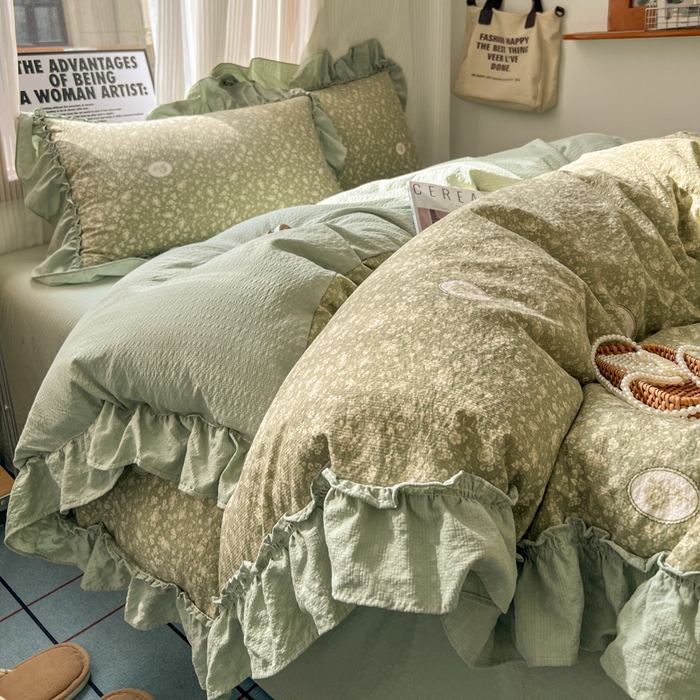 91家纺网 家纺一手货源 找家纺 （总）2026新款泡芙纱花边四件套