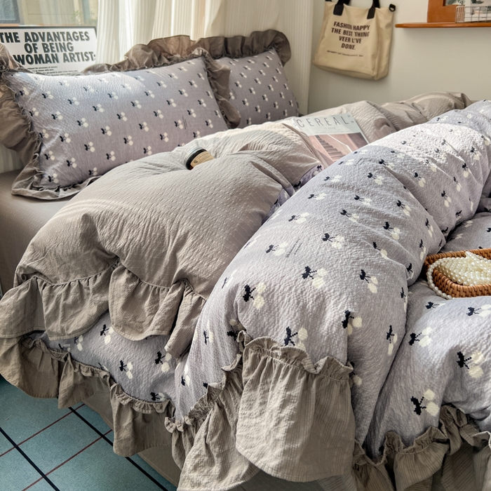 91家纺网 家纺一手货源 找家纺 （总）2026新款泡芙纱花边四件套