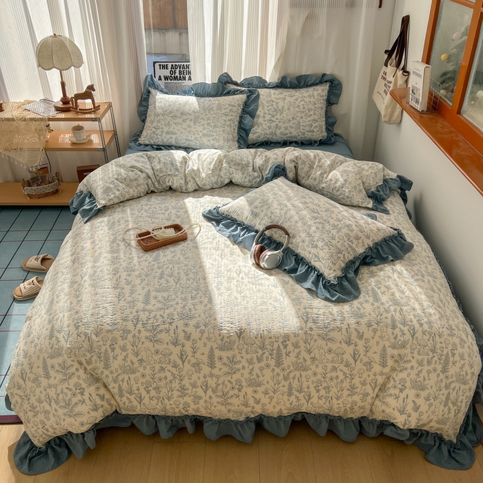 91家纺网 家纺一手货源 找家纺 （总）2026新款泡芙纱花边四件套