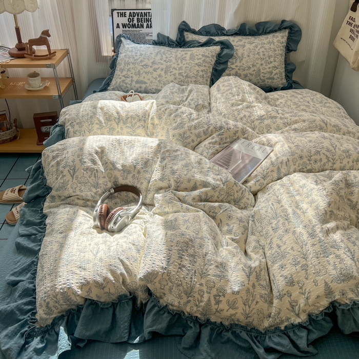 91家纺网 家纺一手货源 找家纺 （总）2026新款泡芙纱花边四件套