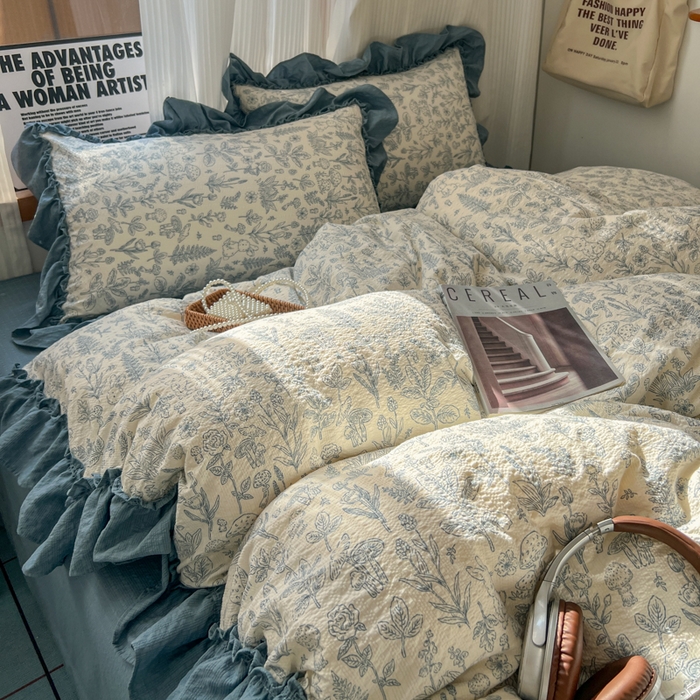 91家纺网 家纺一手货源 找家纺 （总）2026新款泡芙纱花边四件套