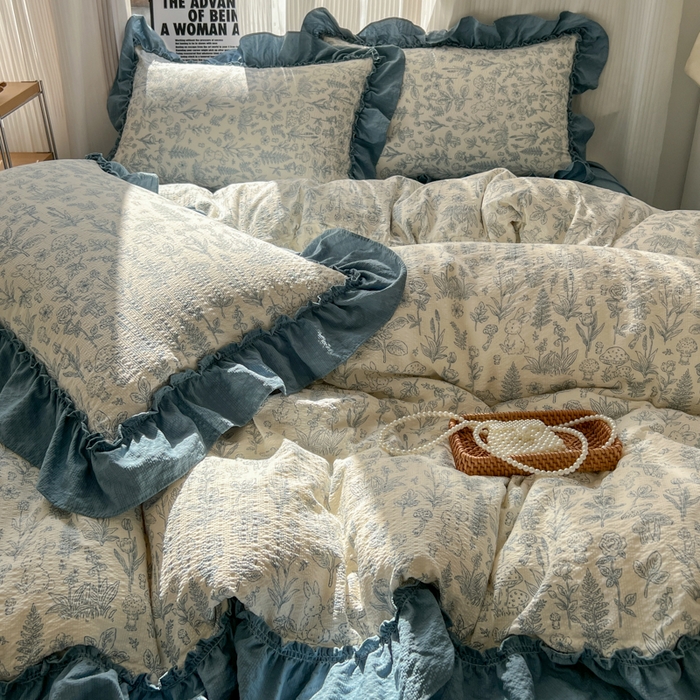 91家纺网 家纺一手货源 找家纺 （总）2026新款泡芙纱花边四件套