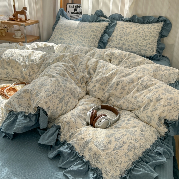 91家纺网 家纺一手货源 找家纺 （总）2026新款泡芙纱花边四件套