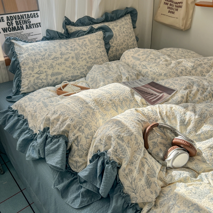 91家纺网 家纺一手货源 找家纺 （总）2026新款泡芙纱花边四件套