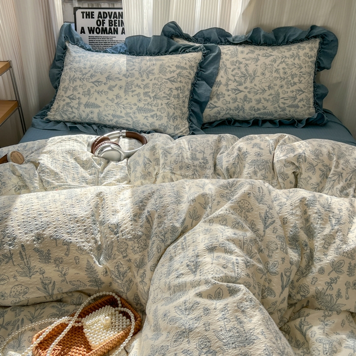 91家纺网 家纺一手货源 找家纺 2026新款泡芙纱花边四件套 人间草木