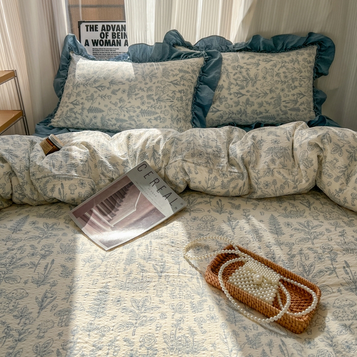 91家纺网 家纺一手货源 找家纺 2026新款泡芙纱花边四件套 人间草木