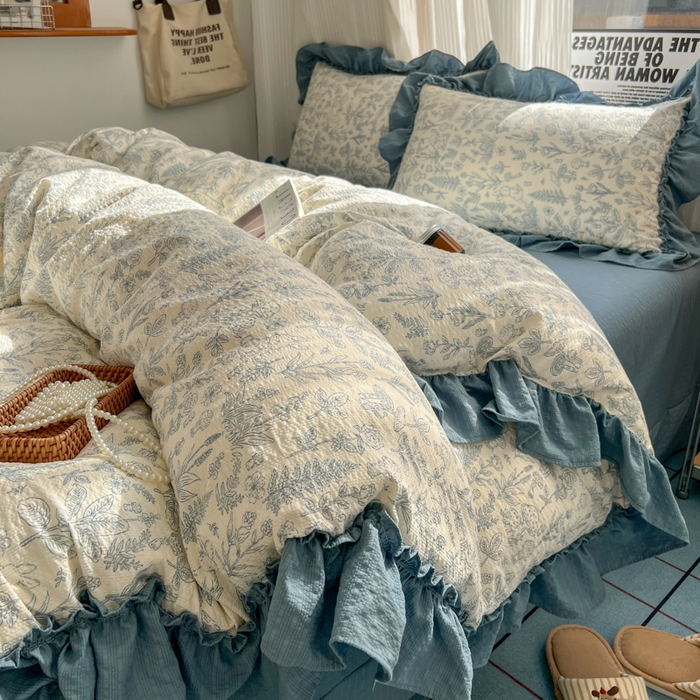 91家纺网 家纺一手货源 找家纺 2026新款泡芙纱花边四件套 人间草木