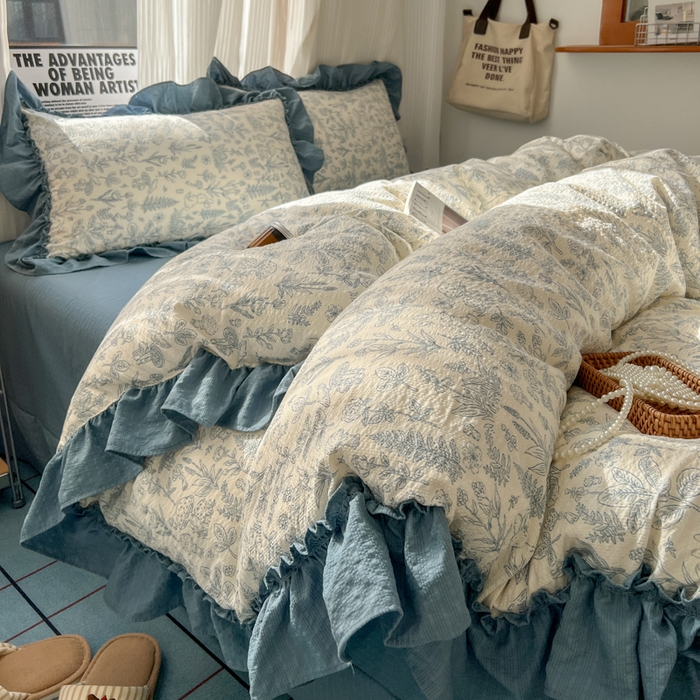 2026新款泡芙纱花边四件套 人间草木