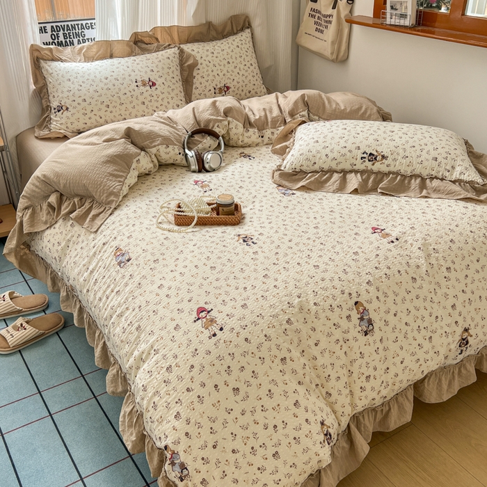 91家纺网 家纺一手货源 找家纺 2026新款泡芙纱花边四件套 小女孩