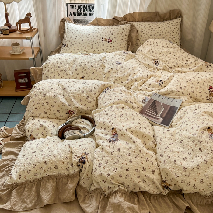 91家纺网 家纺一手货源 找家纺 2026新款泡芙纱花边四件套 小女孩