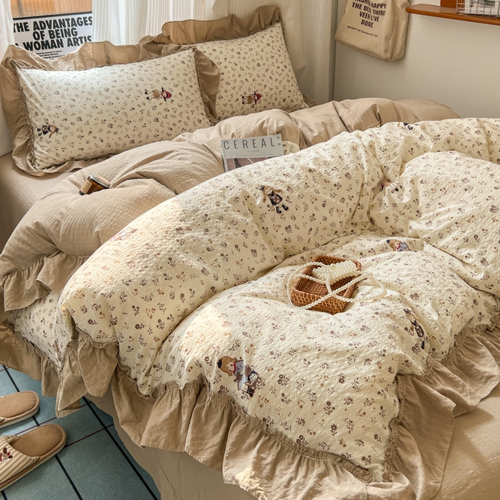 91家纺网 家纺一手货源 找家纺 2026新款泡芙纱花边四件套 小女孩