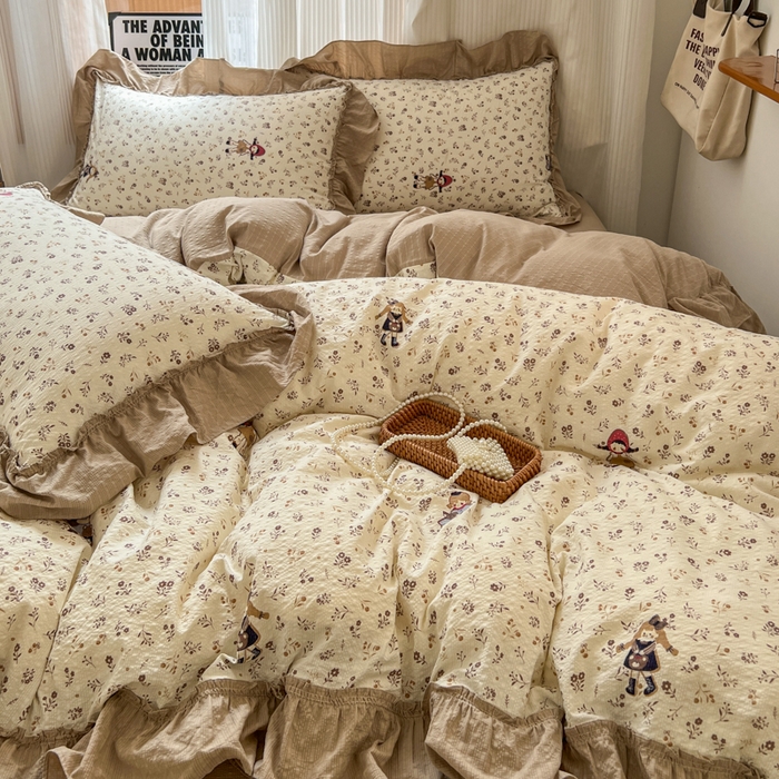 91家纺网 家纺一手货源 找家纺 2026新款泡芙纱花边四件套 小女孩