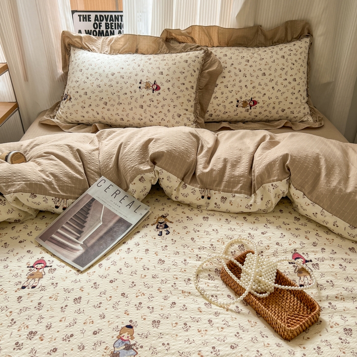 91家纺网 家纺一手货源 找家纺 2026新款泡芙纱花边四件套 小女孩