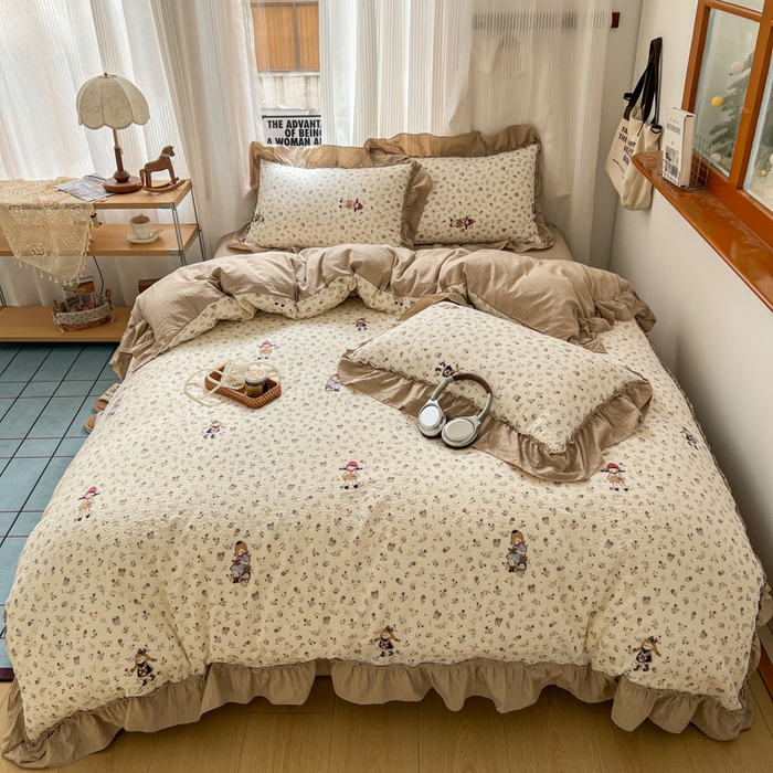 91家纺网 家纺一手货源 找家纺 2026新款泡芙纱花边四件套 小女孩