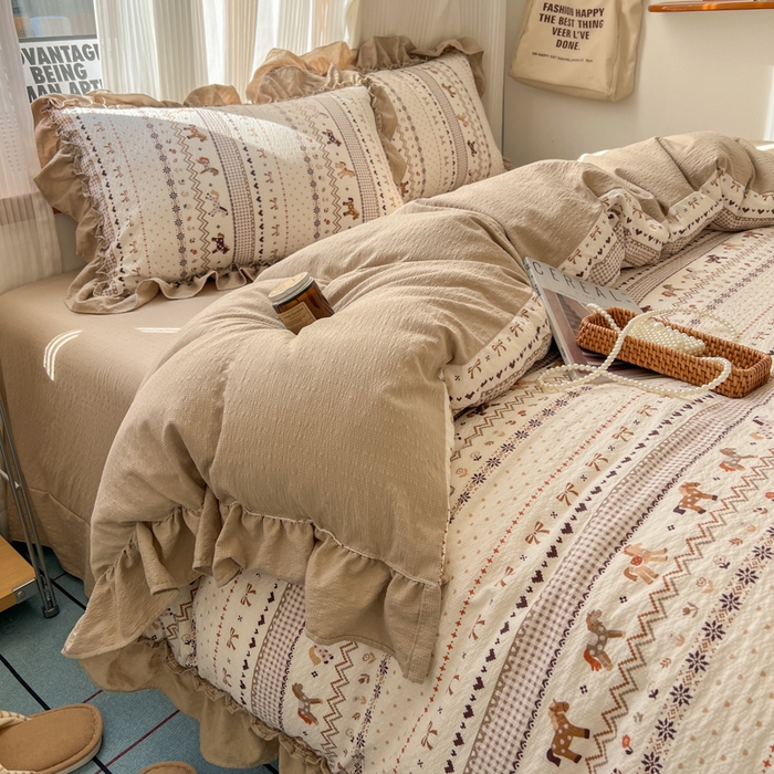 91家纺网 家纺一手货源 找家纺 2026新款泡芙纱花边四件套 摇摇马